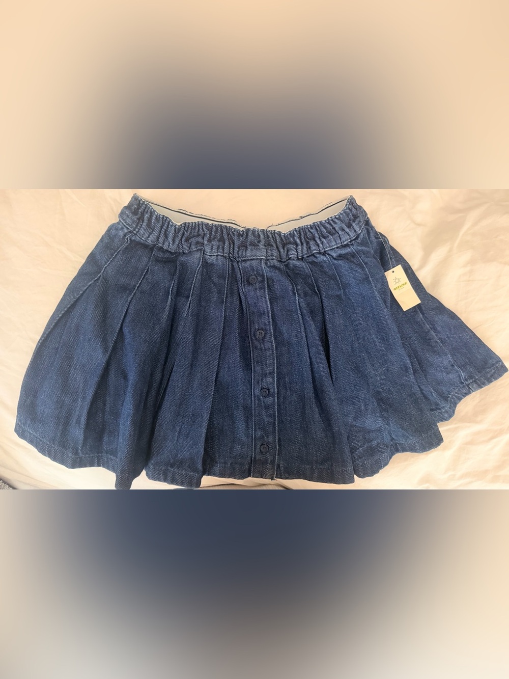 aerie Dark Blue Button-Front Pleated Denim Mini Skirt